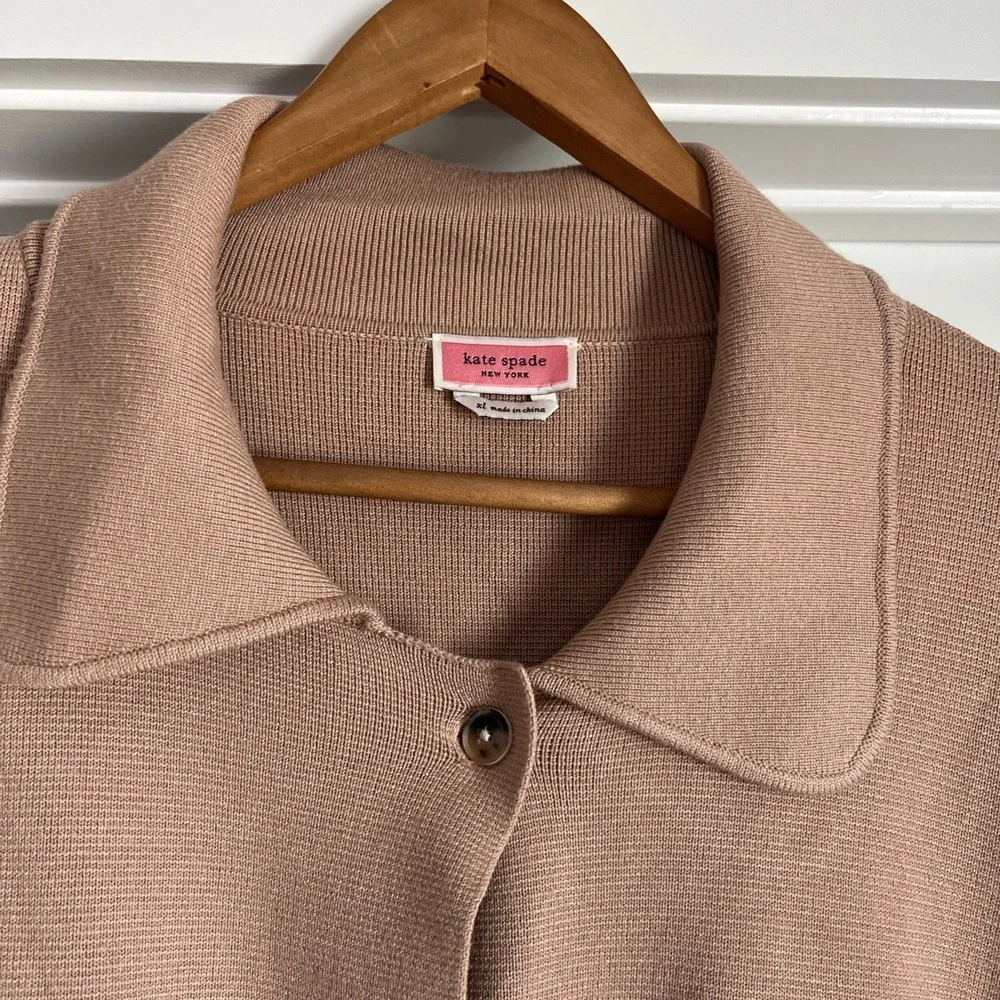 Kate Spade Long Knit Open Cardigan Blazer Sweater XL Ruffle Sleeve Classic Beige